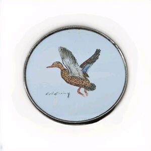 Vintage Sterling Silver 925 Cyril Gorainoff Flying Duck Milk Glass Coaster USA